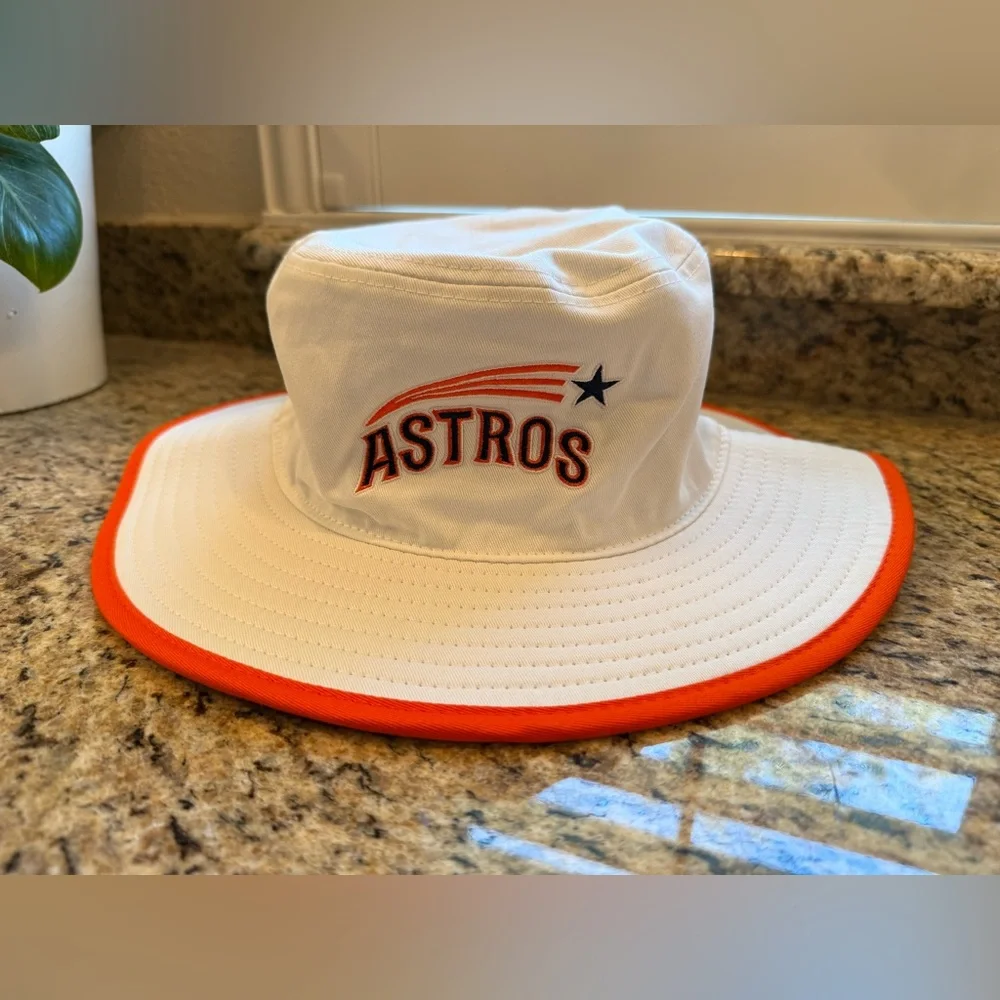 Houston Astros Bucket Hat – White & Orange Wide Brim